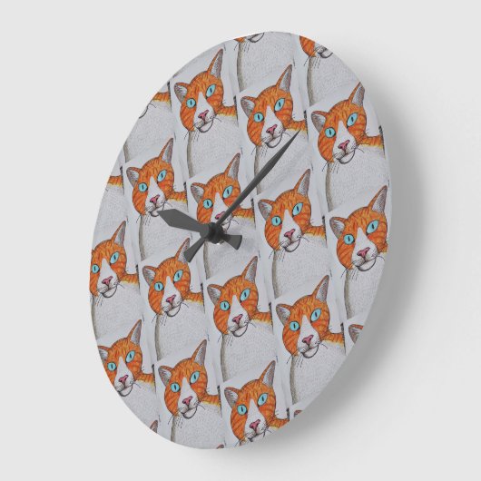 Ginger and white Cat Wall Clock Grote Klok (Hoek)
