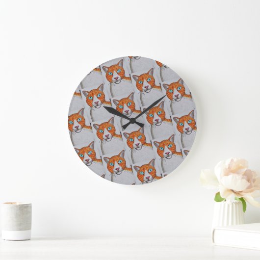 Ginger and white Cat Wall Clock Grote Klok (Huis)