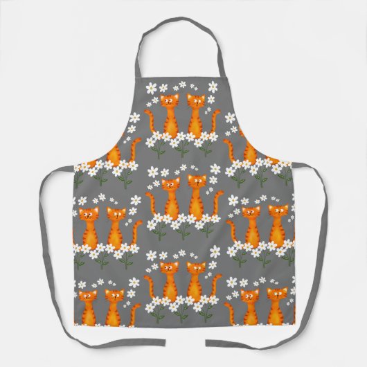 Ginger Bloemen Sinaasappel Kat Energie Schort (Voorkant)