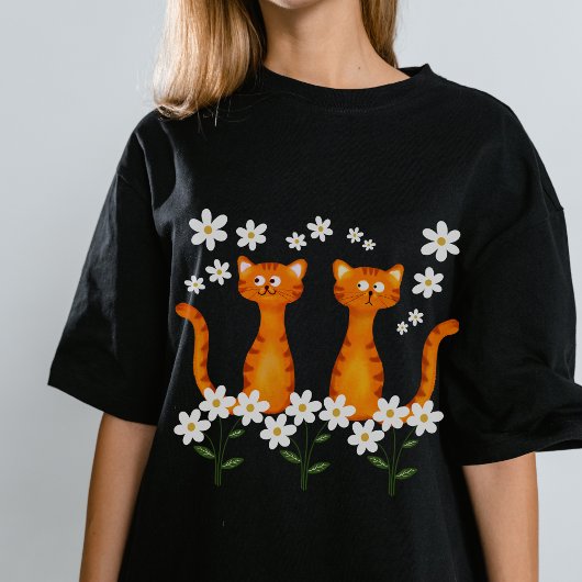 Ginger Bloemen Sinaasappel Kat Energie T-shirt