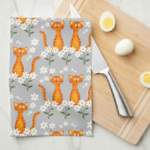 Ginger Bloemen Sinaasappel Kat Energie Theedoek (Quarter Fold)