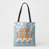 Ginger Bloemen Sinaasappel Kat Energie Tote Bag (Voorkant)