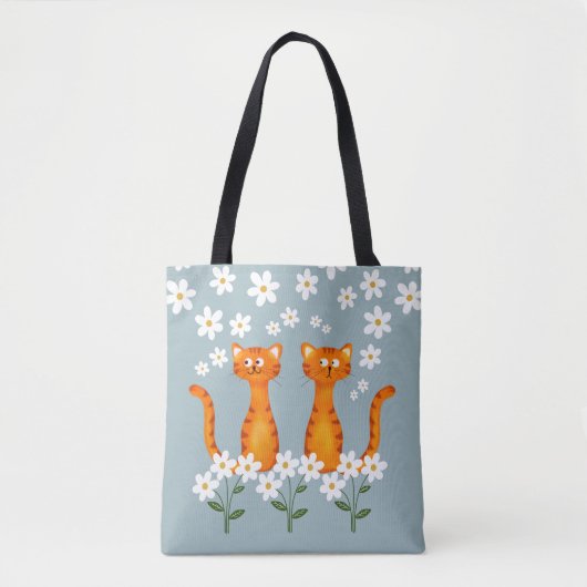Ginger Bloemen Sinaasappel Kat Energie Tote Bag (Voorkant)