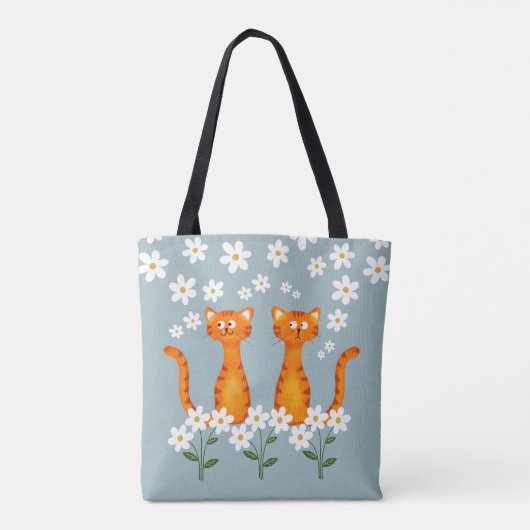 Ginger Bloemen Sinaasappel Kat Energie Tote Bag (Achterkant)