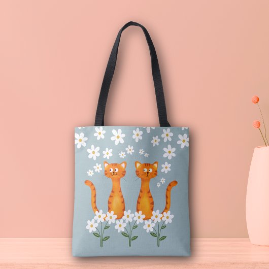Ginger Bloemen Sinaasappel Kat Energie Tote Bag