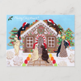 Ginger Bread House Labradors schilderen Feestdagenkaart
