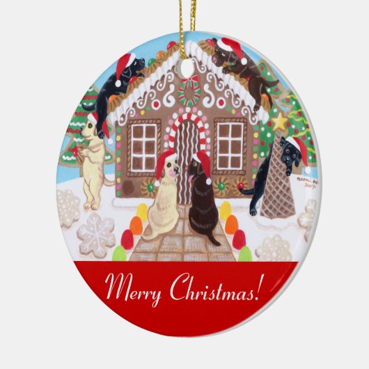 Ginger Bread House Labradors schilderen Keramisch Ornament (Links)