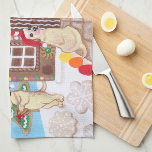 Ginger Bread House Labradors schilderen Theedoek (Quarter Fold)