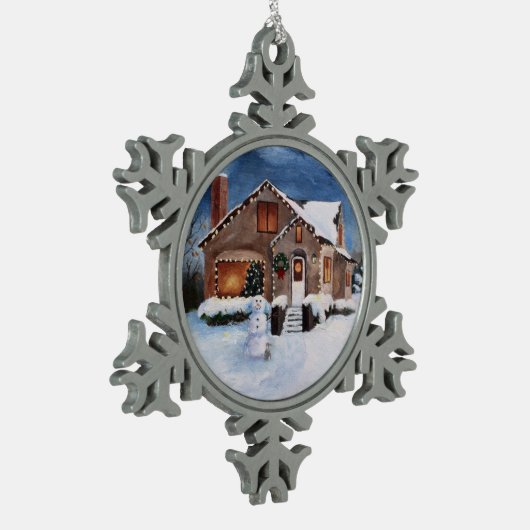 Ginger Bread House Tin Sneeuwvlok Ornament (Links)