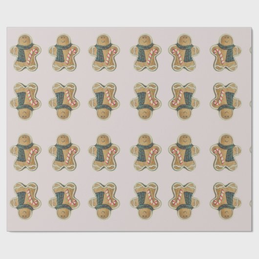 Ginger Bread Man Green Brown Red | Cadeaupapier (Vlak)