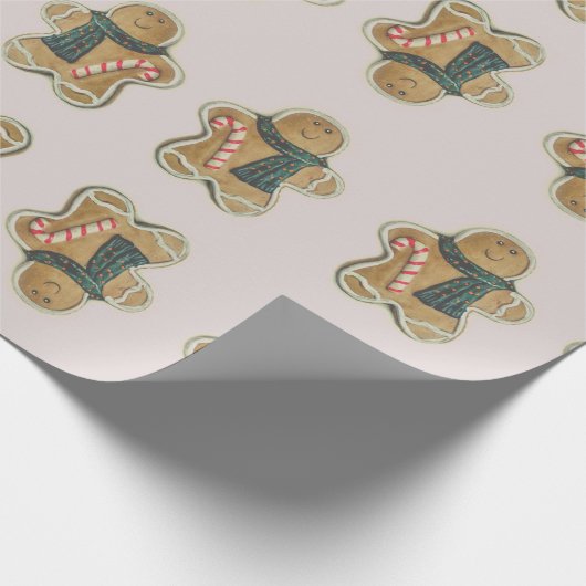 Ginger Bread Man Green Brown Red | Cadeaupapier (Hoek)