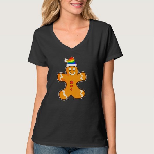 Ginger Bread Santa Hat Rainbow Kerstmis T-shirt (Voorkant)