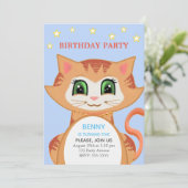 Ginger Cat 5th Boy Birthday Party Invitation Kaart (Staand voorkant)
