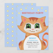 Ginger Cat 5th Boy Birthday Party Invitation Kaart (Voorkant / Achterkant)