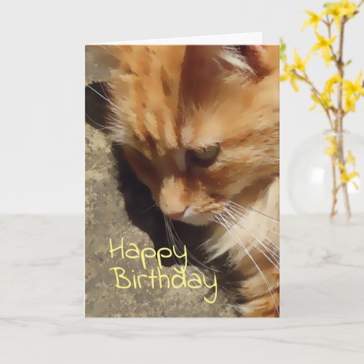 Ginger cat Birthday-kaart Kaart (Gele Bloem)