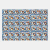 Ginger Cat Blauw Wit Bloemen Engels Delft Inpakpapier Vel (Voorkant)