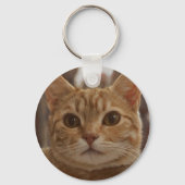 Ginger cat bruine ogen groen metaal sleutelhanger (Voorkant)