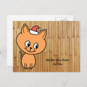 Ginger Cat Cartoon op Afbeelding van Hout. Eigen T Feestdagenkaart (Voorkant / Achterkant)