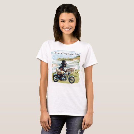 Ginger Cat Chicken Ride T-shirt (Voorkant volledig)