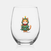 Ginger Cat Christmas Tree Cute Xmas 3 Wijnglas Zonder Voet (Voorkant)
