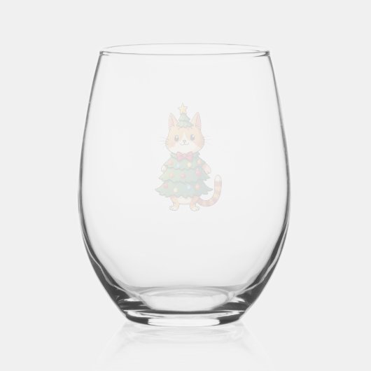 Ginger Cat Christmas Tree Cute Xmas 4 Wijnglas Zonder Voet (Achterkant)