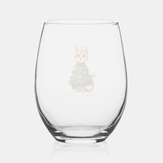 Ginger Cat Christmas Tree Cute Xmas Girls Kids Tod Wijnglas Zonder Voet (Achterkant)