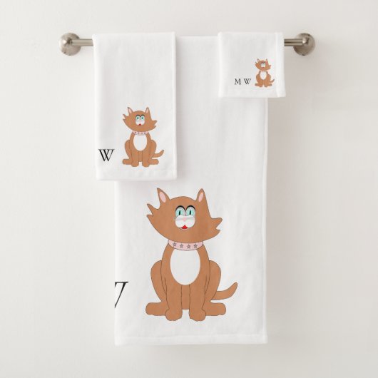 Ginger Cat Design Monogrammed Bad Handdoek (Insitu)
