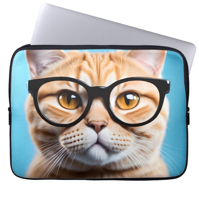Ginger Cat Dragen Bril Laptop Sleeve (Voorkant)