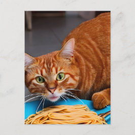 Ginger Cat Eating Spaghetti Briefkaart