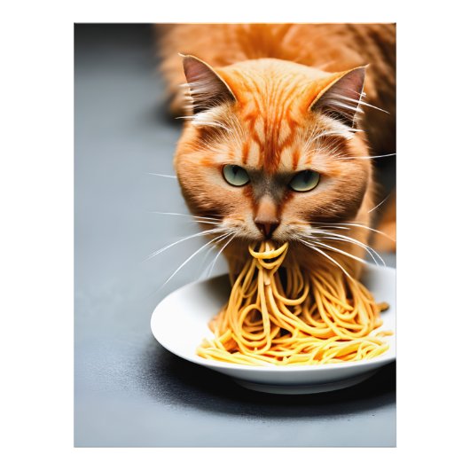 Ginger Cat Eating Spaghetti Foto Afdruk (Voorkant)