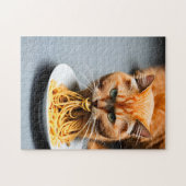 Ginger Cat Eating Spaghetti Legpuzzel (Horizontaal)