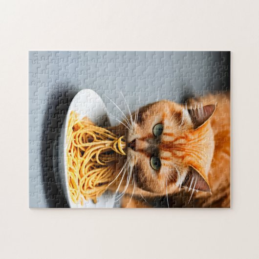 Ginger Cat Eating Spaghetti Legpuzzel (Horizontaal)