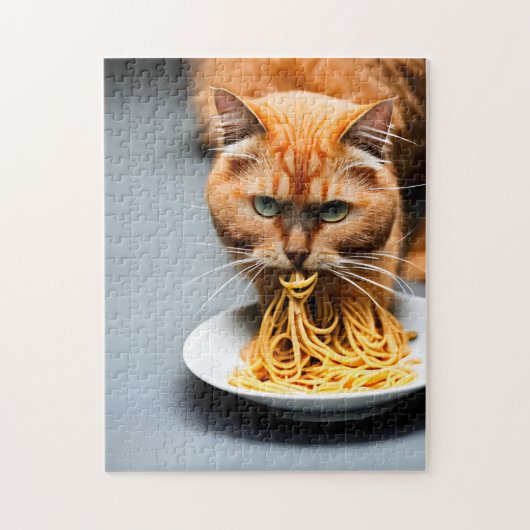 Ginger Cat Eating Spaghetti Legpuzzel (Verticaal)