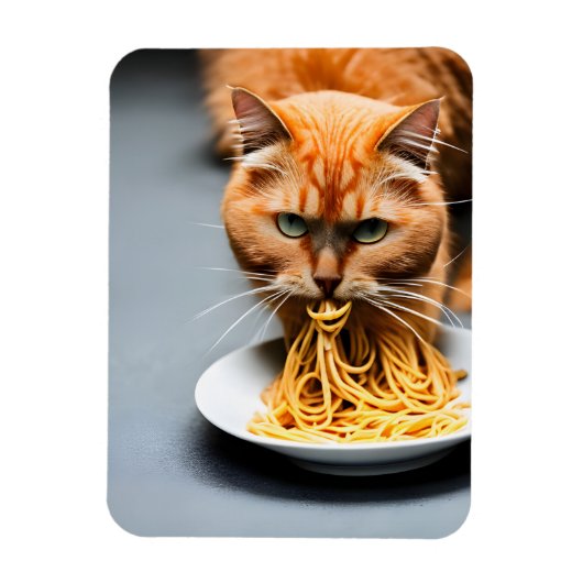 Ginger Cat Eating Spaghetti Magneet (Verticaal)