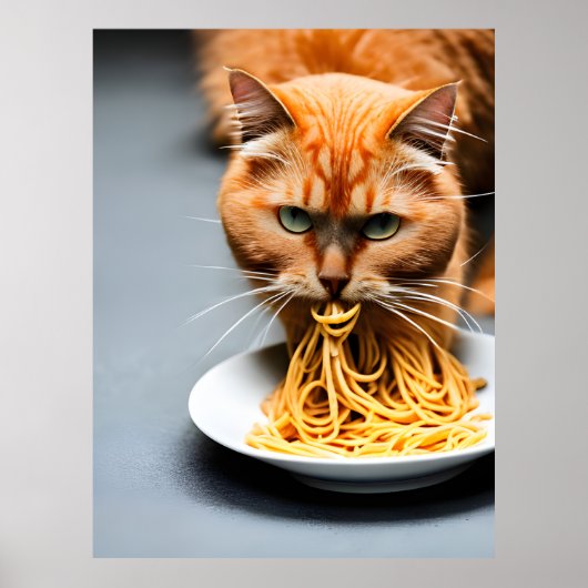 Ginger Cat Eating Spaghetti Poster (Voorkant)