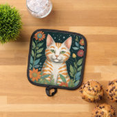 Ginger Cat en bloemen Pannenlap (Top down)