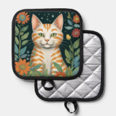 Ginger Cat en bloemen Pannenlap (Voorkant / Achterkant)