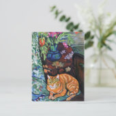 Ginger Cat en Bouquet van Flowers door Valadon Briefkaart (Staand voorkant)