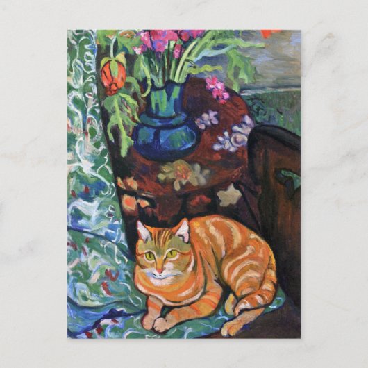 Ginger Cat en Bouquet van Flowers door Valadon Briefkaart (Voorkant)