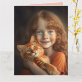 GINGER CAT EN REDHEAD GIRL BIG BIRTHDAY-KAART KAART (Gele Bloem)