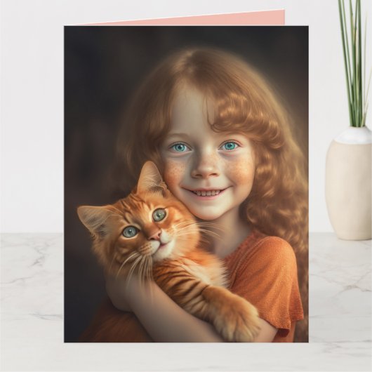 GINGER CAT EN REDHEAD GIRL BIG BIRTHDAY-KAART KAART (Voorkant)
