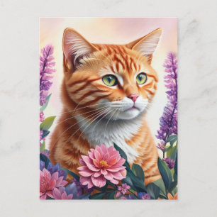 Ginger Cat Floral Multicolor Art Briefkaart