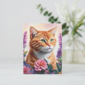 Ginger Cat Floral Multicolor Art Briefkaart (Staand voorkant)