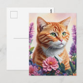 Ginger Cat Floral Multicolor Art Briefkaart (Voorkant / Achterkant)