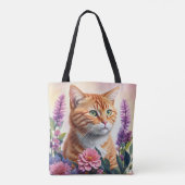 Ginger Cat Floral Multicolor Art Tote Bag (Achterkant)