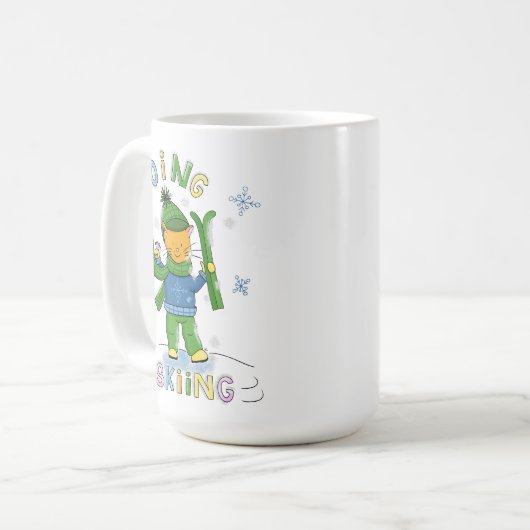 Ginger Cat Going Skiing Winter Mug Koffiemok (Voorkant links)