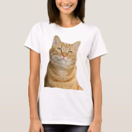 Ginger cat grote groene ogen wit t-shirt