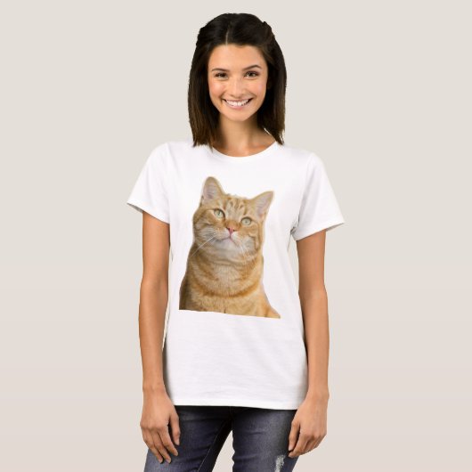 Ginger cat grote groene ogen wit t-shirt (Voorkant volledig)