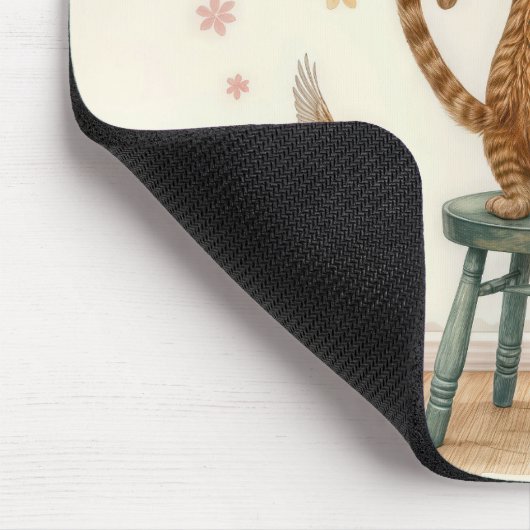 Ginger Cat Het vangen van een vogel op behang Muismat (Hoek)