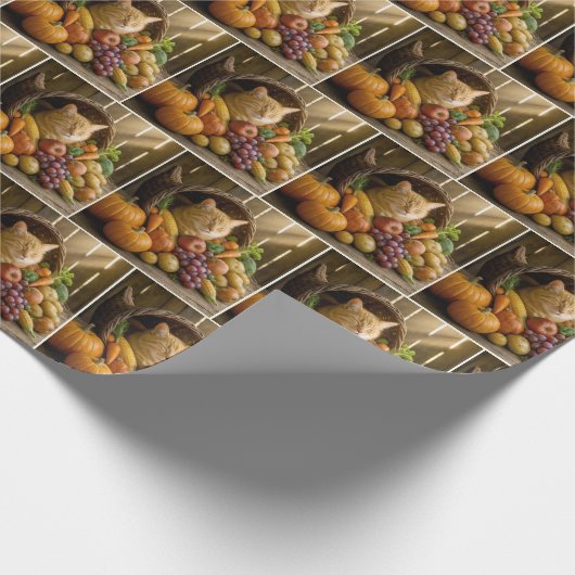 Ginger Cat In a Thanksgiving Cornucopia Cadeaupapier (Hoek)